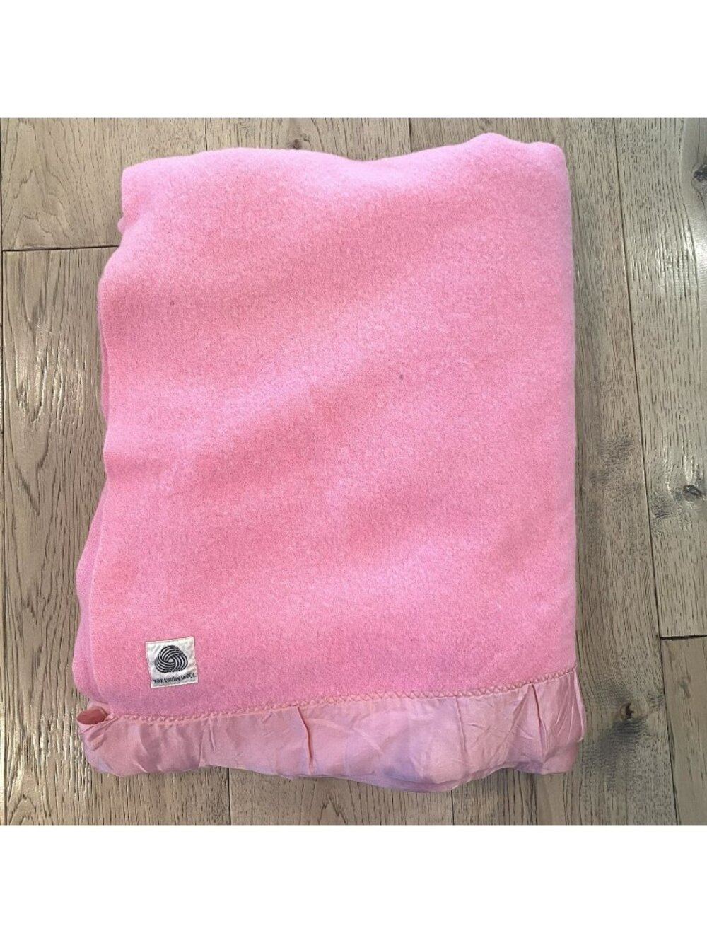 Vintage Pink 100% Wool Blanket Satin Trim Thermal 79x68 Woolmark